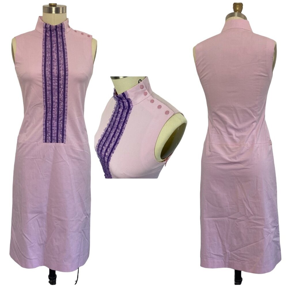 Stage of Playlord Retro Lilac/Purple Ruffle Bib High neck sleeveless Dress Sz 6
